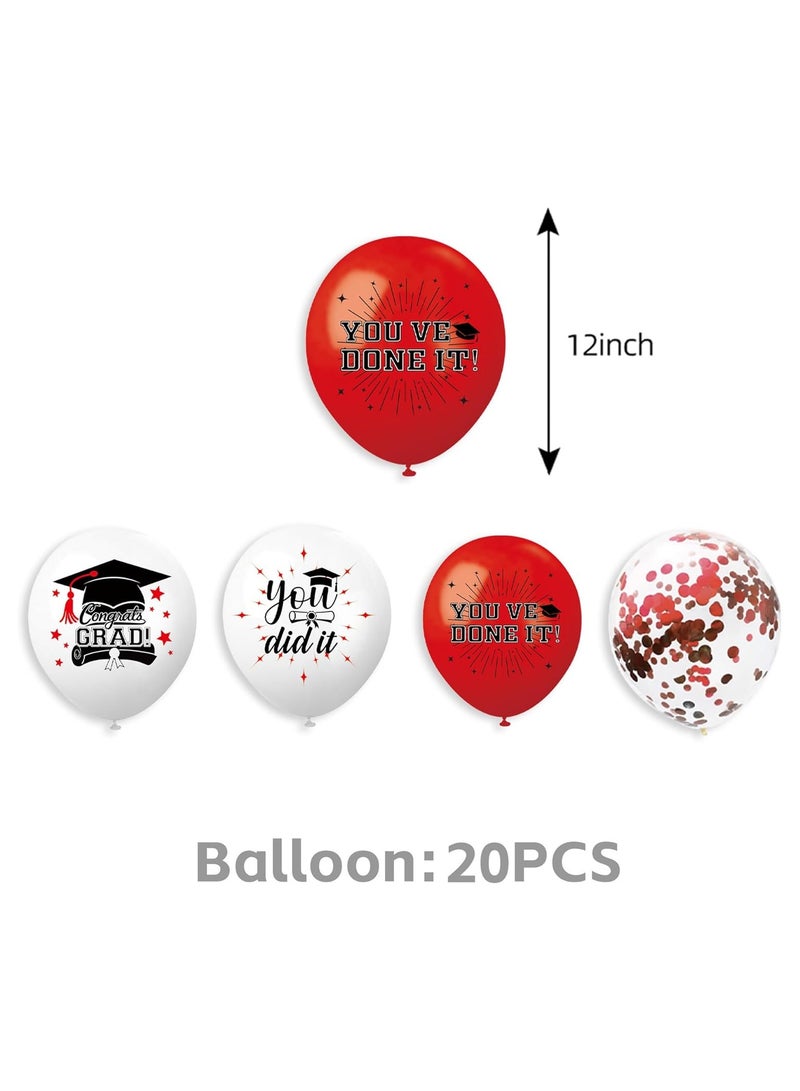 Class of 2026 Graduation Party Decor Set Red and Black Theme Includes Banner Backdrop, Balloons, Tablecloth, Honeycomb Centerpiece, and Hanging Swirls - Image 4
